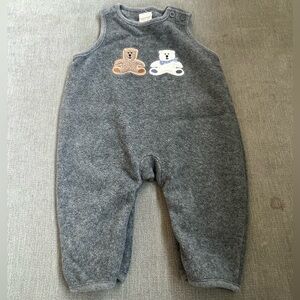 Baby Gap Vintage 3/6mo Grey Fleece Romper Overall Jumper Teddy Bears Winter
